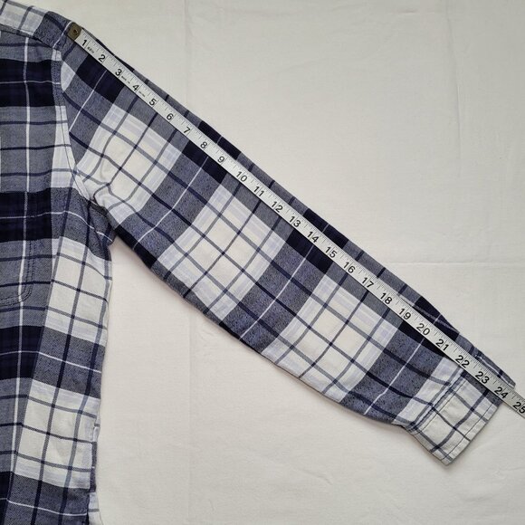 American Eagle Plaid Flannel Button-Up Shirt  Blue White Boyfriend Fit XLarge - Picture 10 of 10